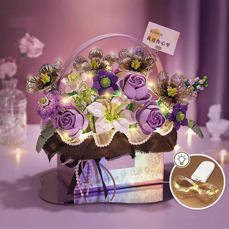 Elegant Love Bricks Purple LED Basket Bouquet