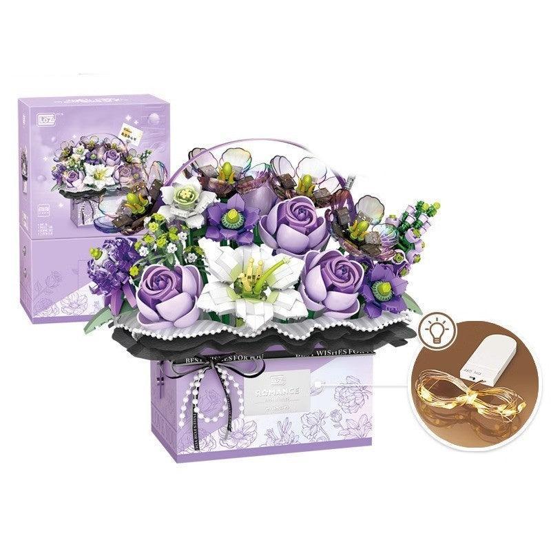 Elegant Love Bricks Purple LED Basket Bouquet